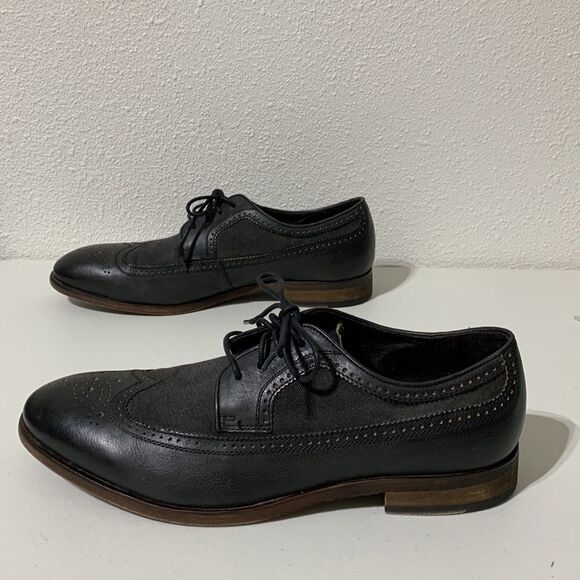 John‎ Varvatos USA Black Leather & Canvas Wing Tip Shoe Sz 11.5 main image 8